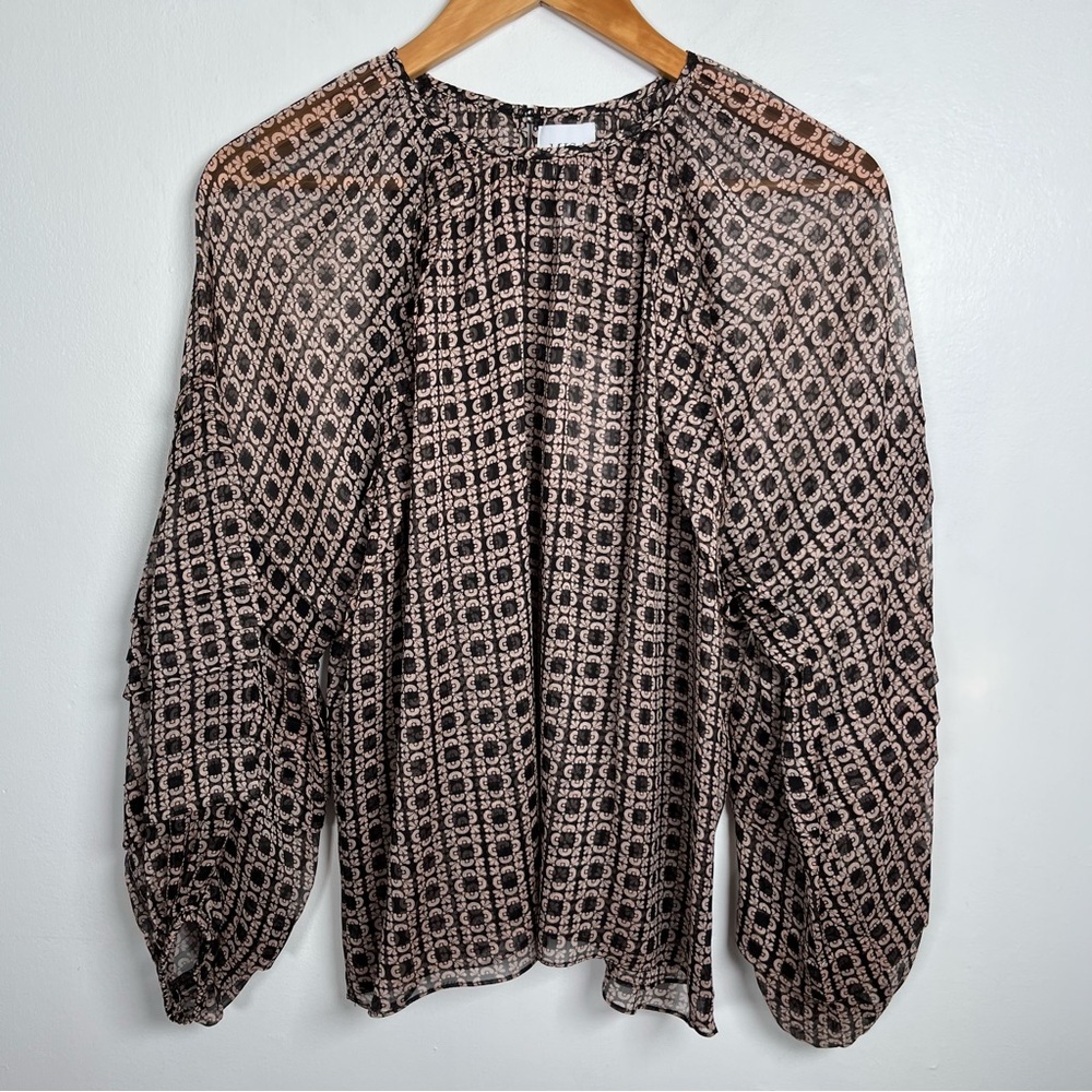 MISA Los Angeles Bohemian Geometric  Puff Long Sleeve Blouse Top Womens Size XS
